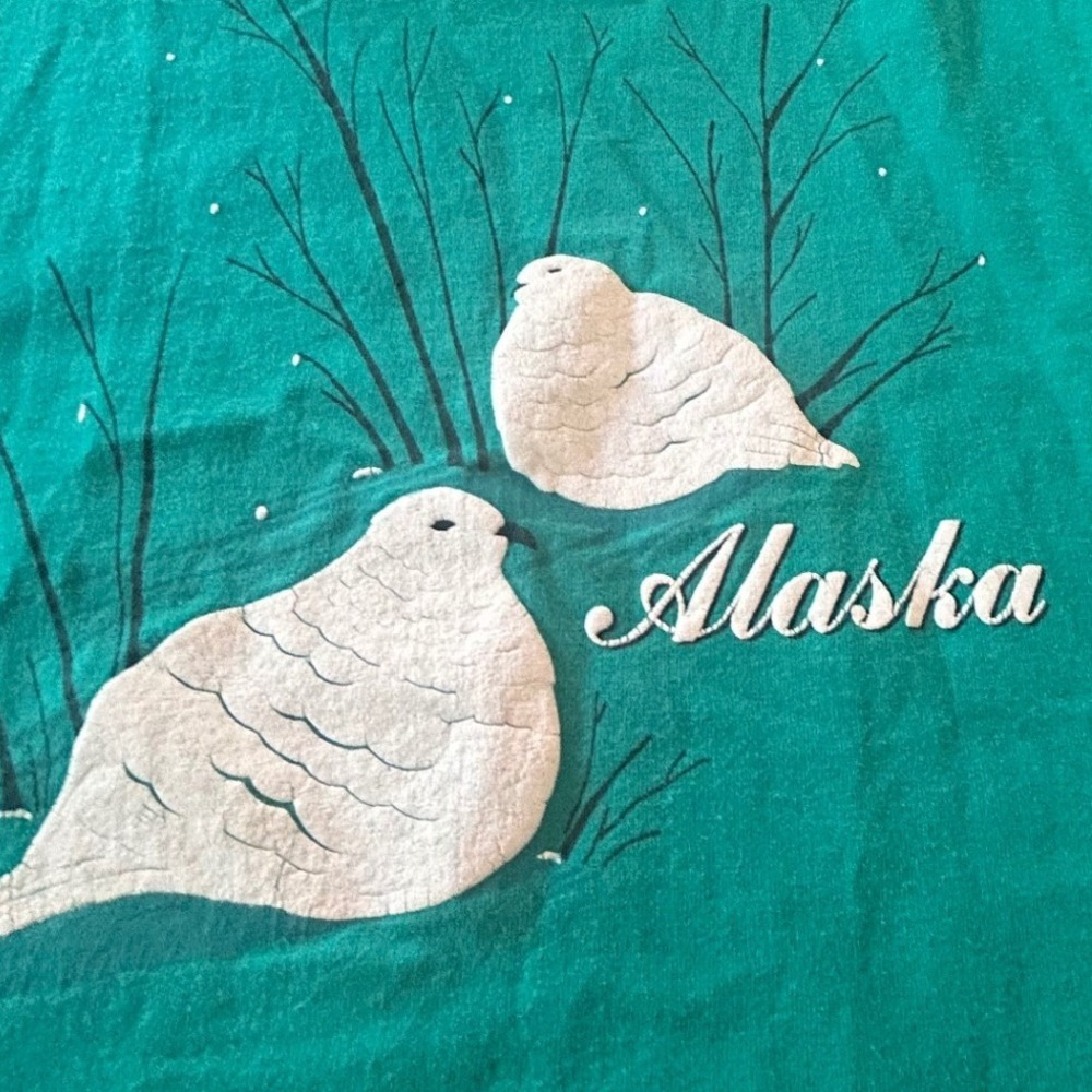 Vintage 1988 Anvil Alaska Graphic T-Shirt Med Puff Print Birds USA Single Stitch